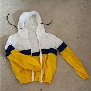 Yellow white and blue windbreaker